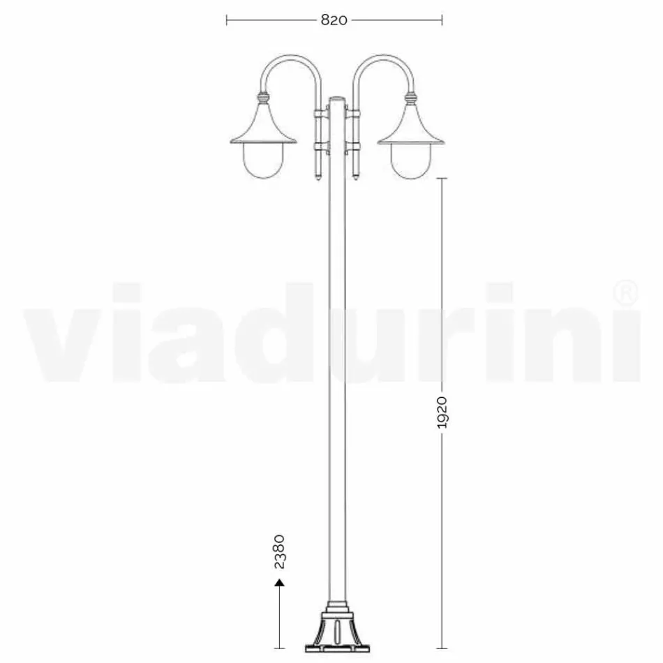 Lampione da esterno in alluminio a due luci made in Italy, Anusca Viadurini