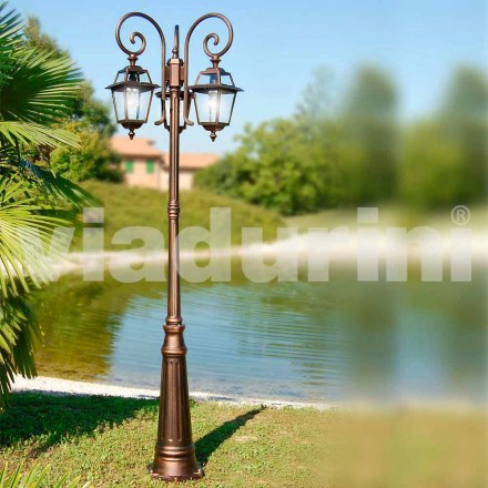 Lampione da giardino a tre luci in alluminio fatto in Italia, Kristel Viadurini