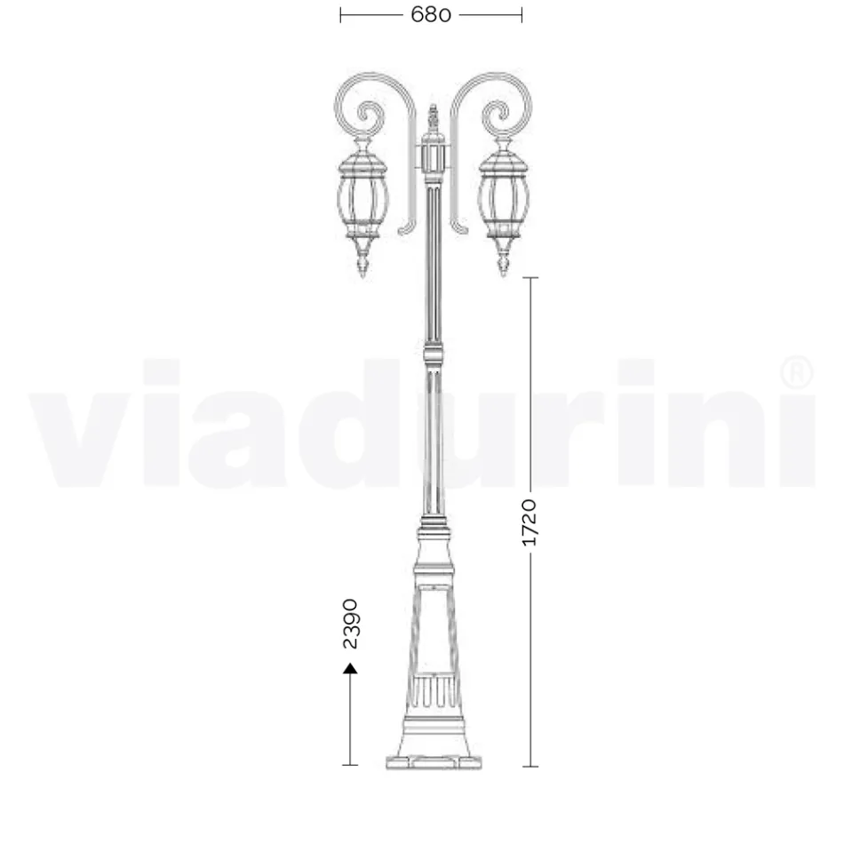 Lampione da giardino con 2 luci in alluminio pressofuso fatto in Italia, Anika Viadurini