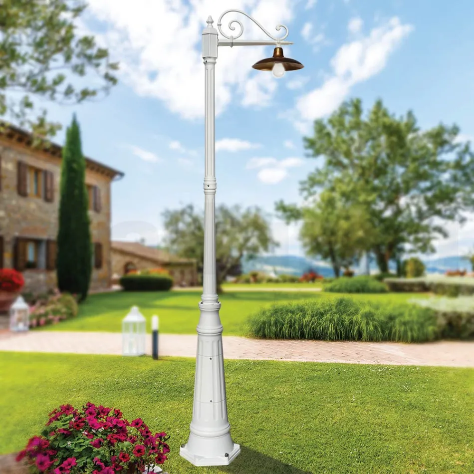 Lampione da Giardino Vintage in Alluminio e Ottone Made in Italy - Adela Viadurini
