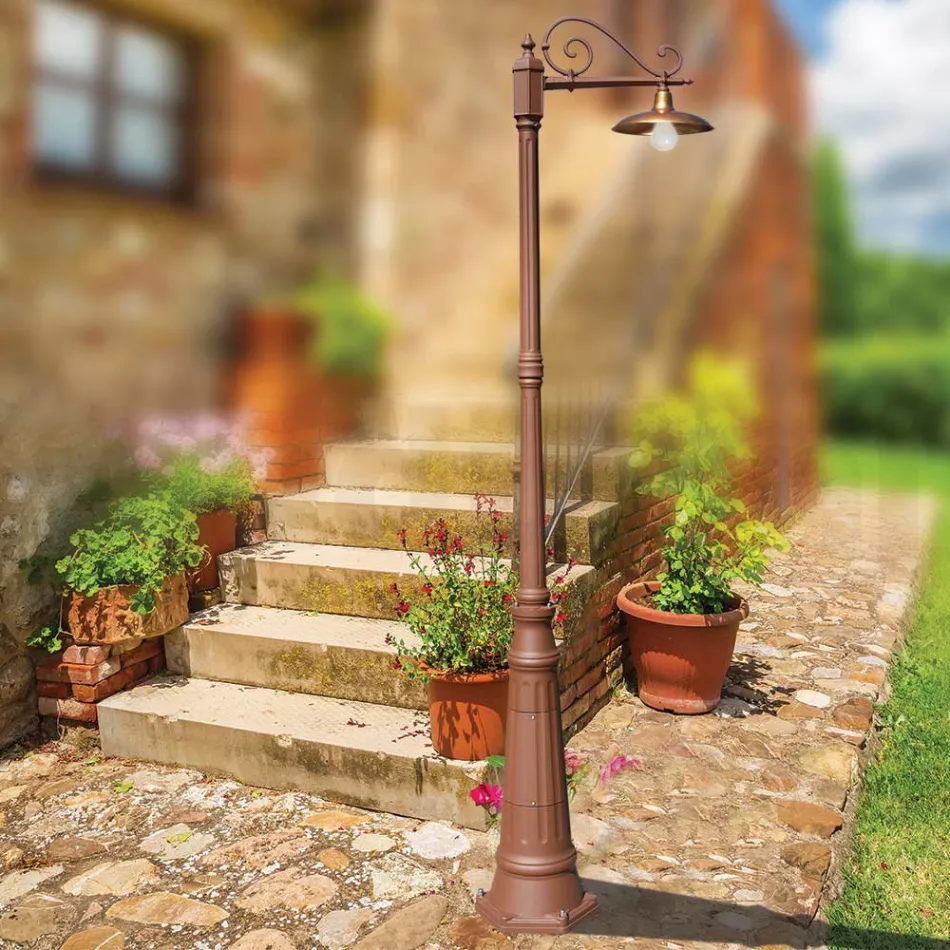 Lampione da Giardino Vintage in Alluminio e Ottone Made in Italy - Adela Viadurini