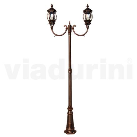 Lampione Giardino 2 Luci in Alluminio Stile Vintage Made in Italy - Leona Viadurini