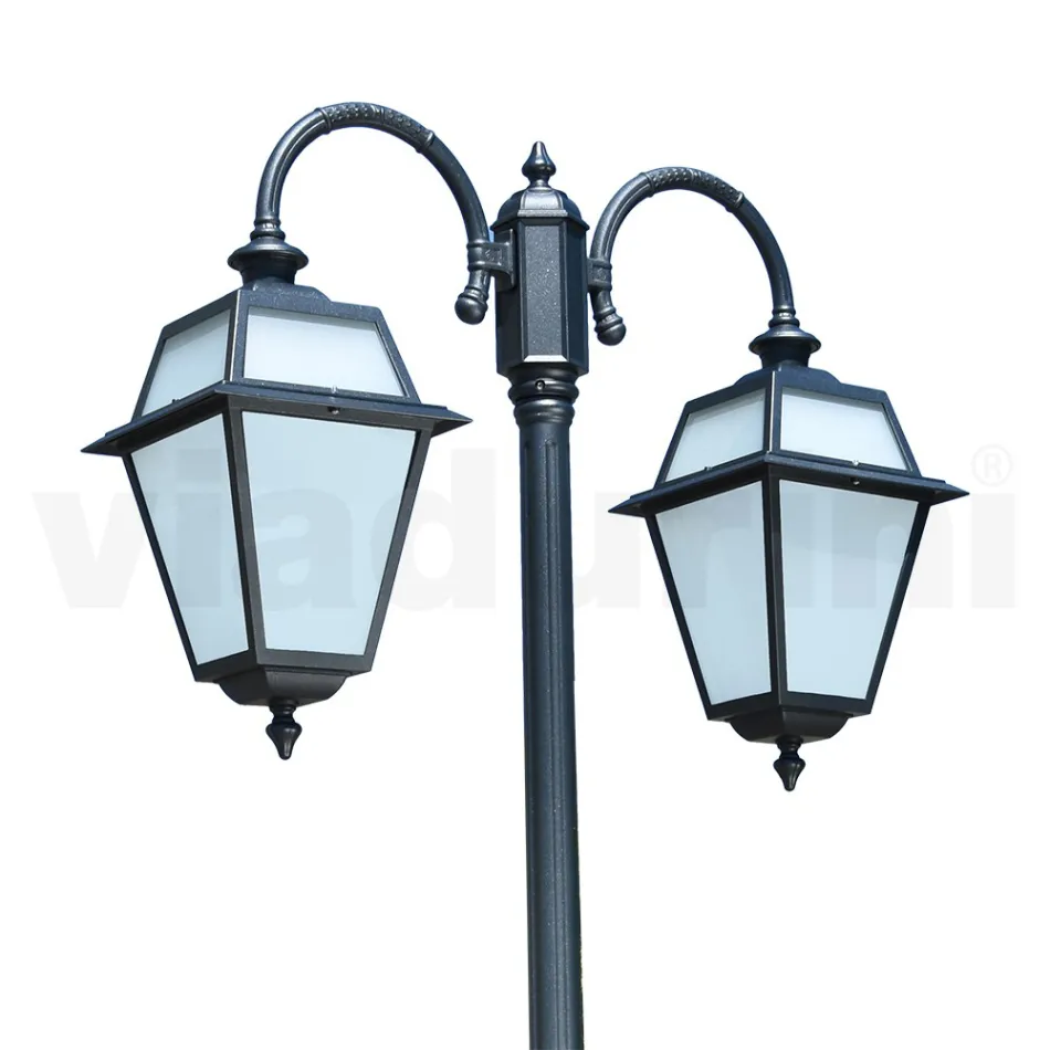 Lampione Giardino a 2 Luci in Alluminio e Vetro Made in Italy - Vivian Viadurini