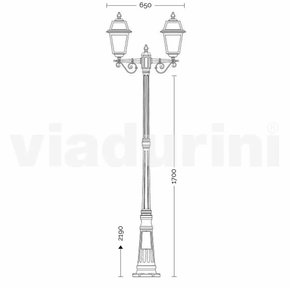 Lampione per esterno a due luci in alluminio made in Italy, Kristel Viadurini