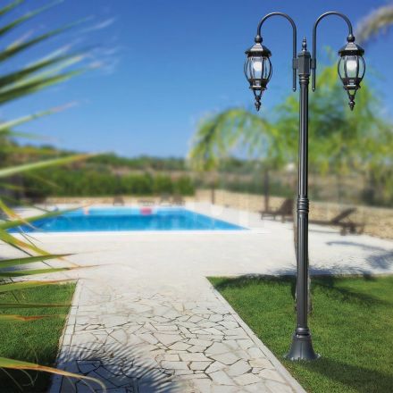 Lampione Stile Vintage 2 Luci in Alluminio Antracite Made in Italy - Impero Viadurini