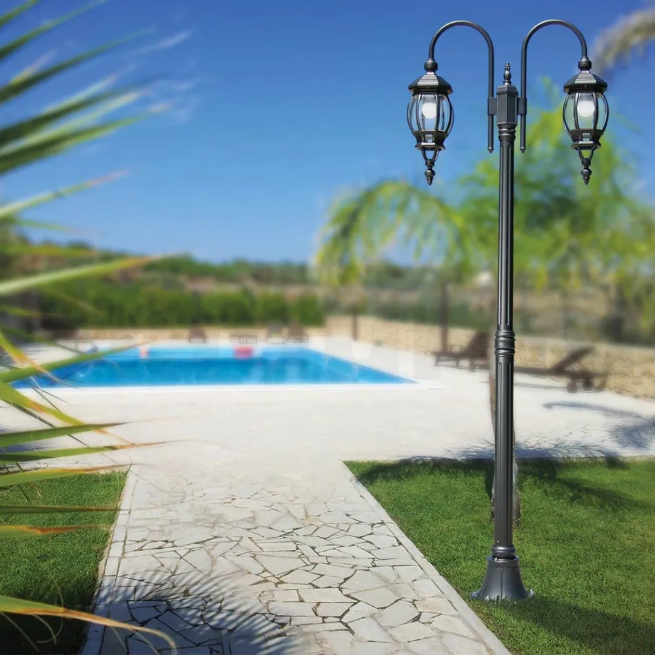 Lampione Stile Vintage 2 Luci in Alluminio Antracite Made in Italy - Impero Viadurini