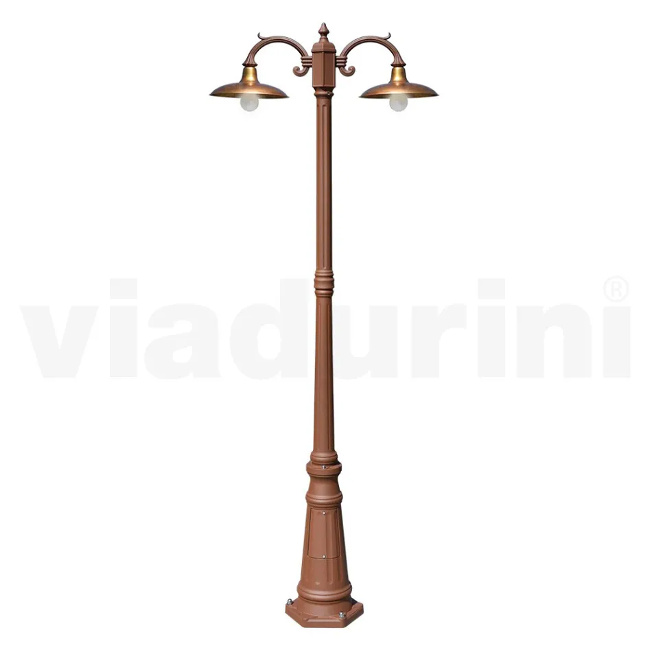 Lampione Stile Vintage 2 Luci in Alluminio e Ottone Made in Italy - Adela Viadurini