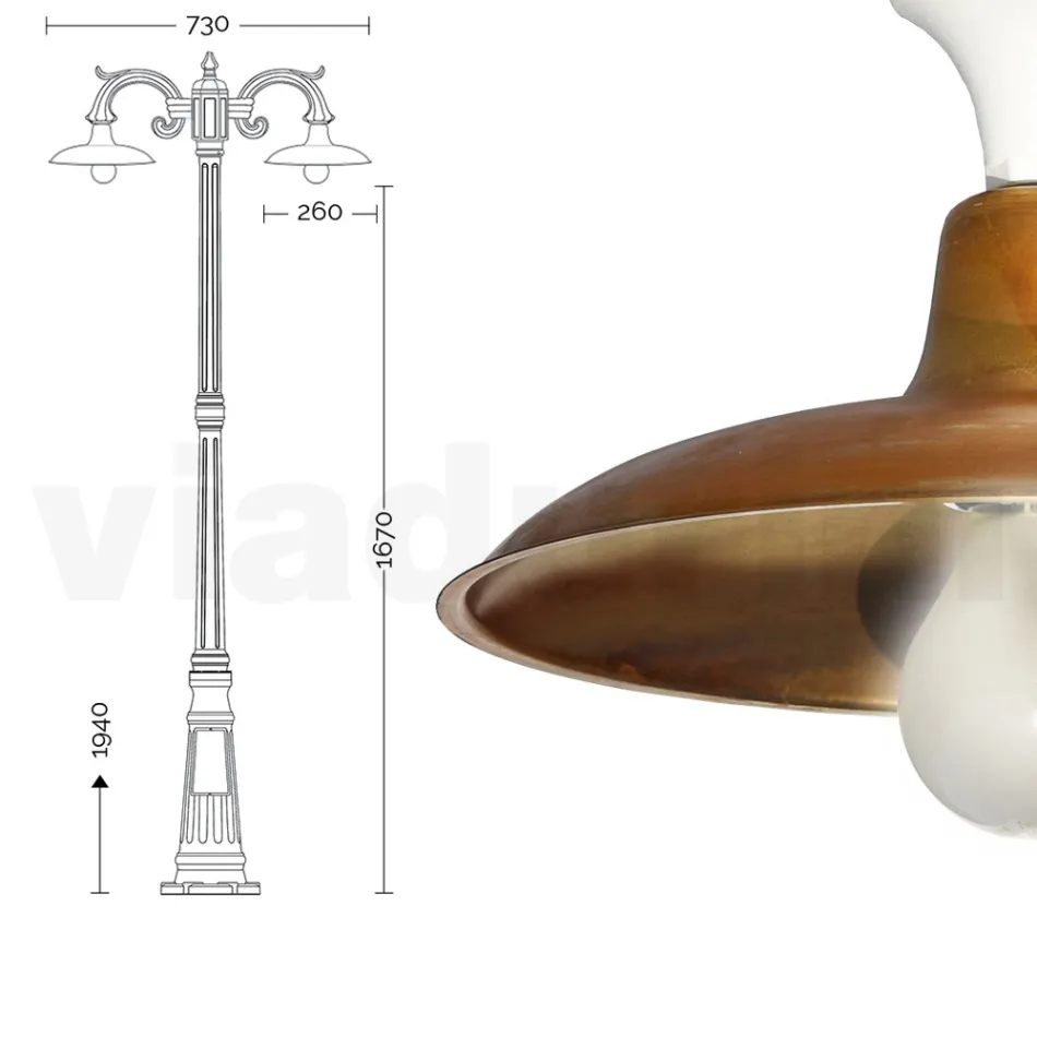Lampione Stile Vintage 2 Luci in Alluminio e Ottone Made in Italy - Adela Viadurini