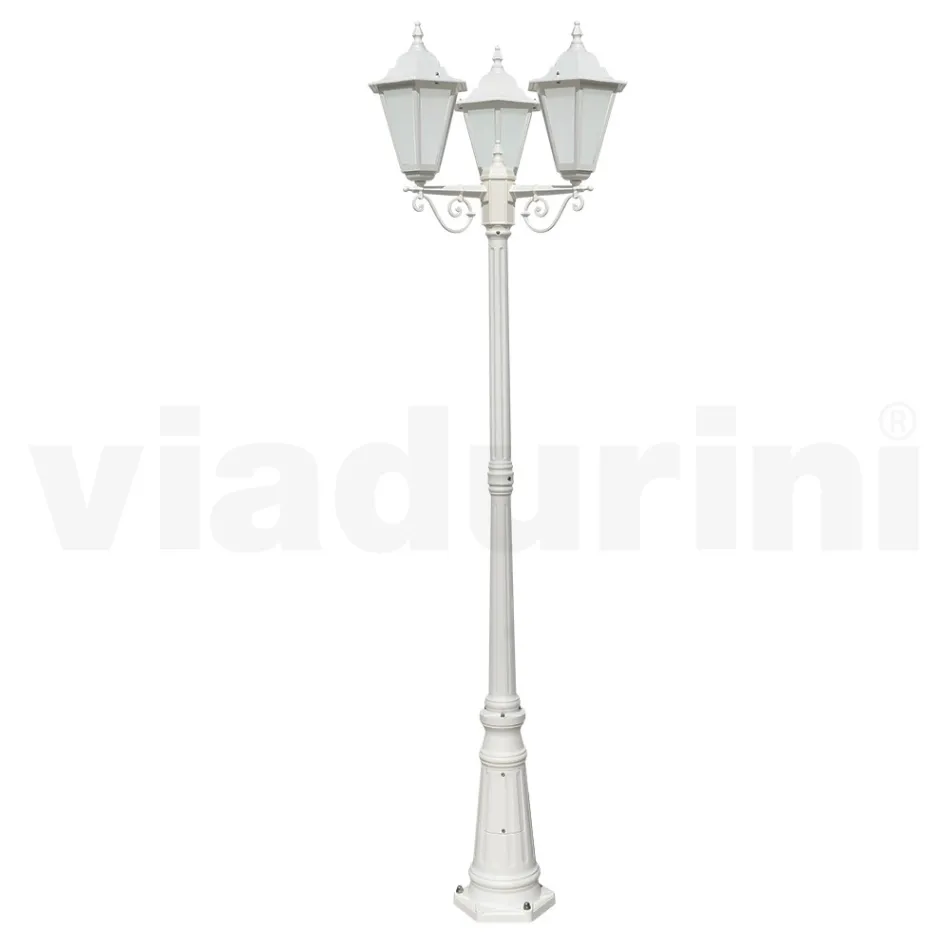 Lampione Stile Vintage 3 Luci in Alluminio e Vetro Made in Italy - Terella Viadurini