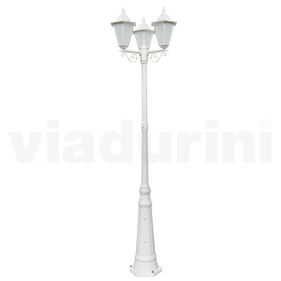 Lampione Stile Vintage 3 Luci in Alluminio e Vetro Made in Italy - Terella Viadurini