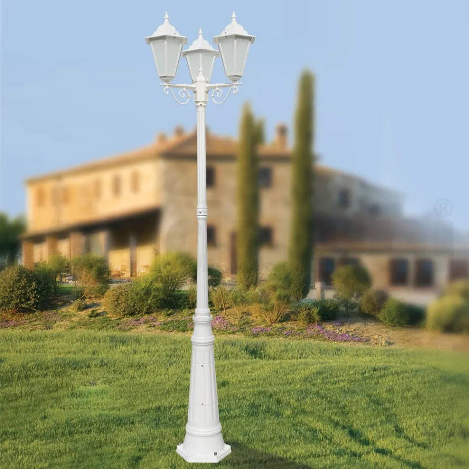 Lampione Stile Vintage 3 Luci in Alluminio e Vetro Made in Italy - Terella Viadurini
