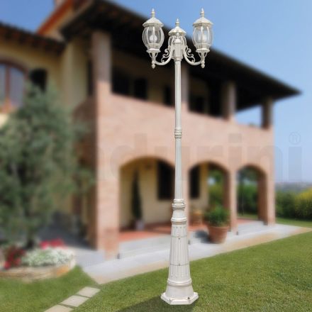 Lampione Stile Vintage a 3 Luci in Alluminio Bianco Made in Italy - Dodo Viadurini