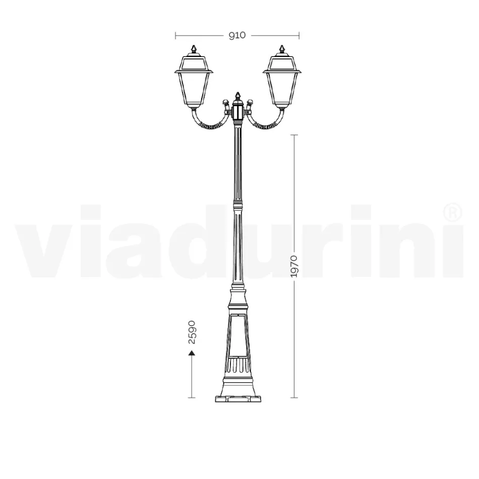 Lampione Vintage a 2 Luci in Alluminio e Vetro Made in Italy - Doroty Viadurini