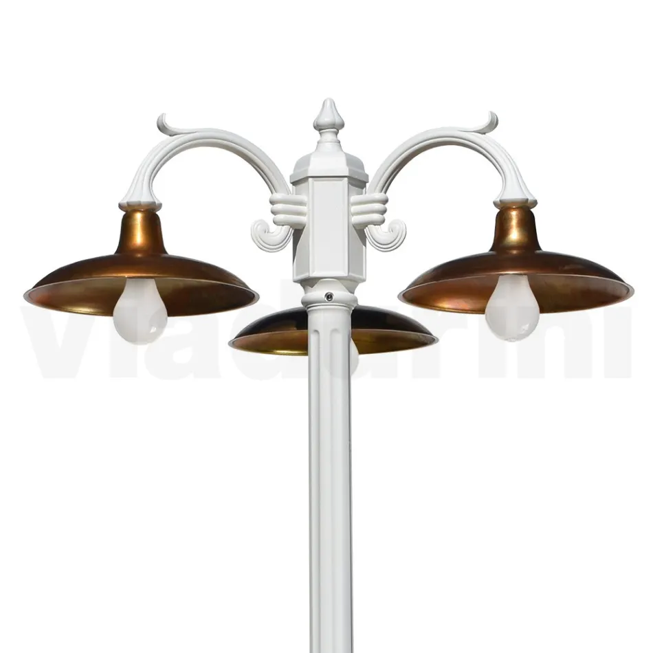 Lampione Vintage a 3 Luci in Alluminio e Ottone Made in Italy - Adela Viadurini