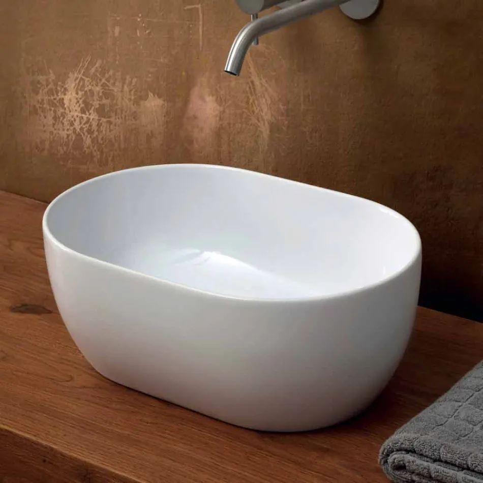 Lavabo 45x32cm in ceramica da appoggio made Italy Star, design moderno Viadurini