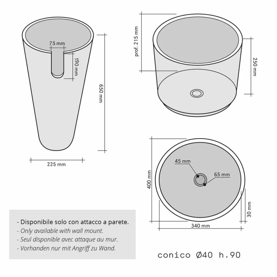 Lavabo a Colonna Conico in Pietra Naturale Nero Raja Viadurini