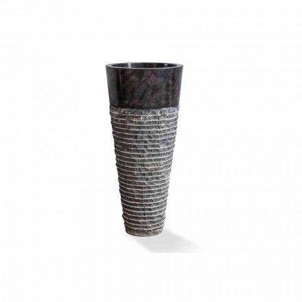 Lavabo a Colonna di Design Moderno in Marmo Nero Lucido - Merlo Viadurini