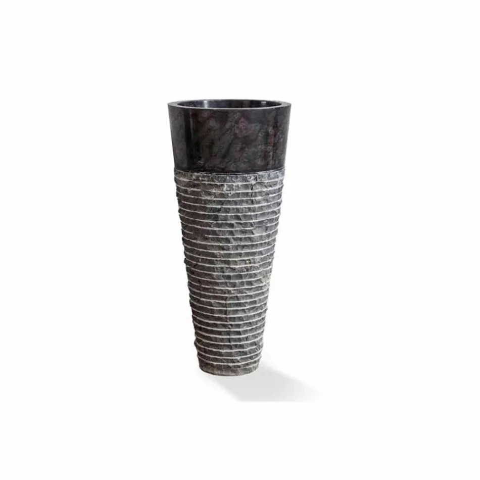 Lavabo a Colonna di Design Moderno in Marmo Nero Lucido - Merlo Viadurini