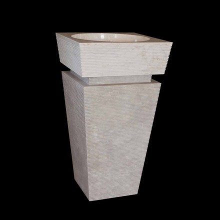 Lavabo a colonna in pietra naturale Sire bianco, fatto a mano Viadurini