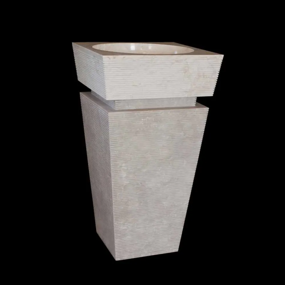 Lavabo a colonna in pietra naturale Sire bianco, fatto a mano Viadurini