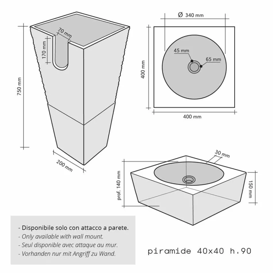Lavabo a Colonna Piramidale in Pietra Naturale Beige Nias Viadurini