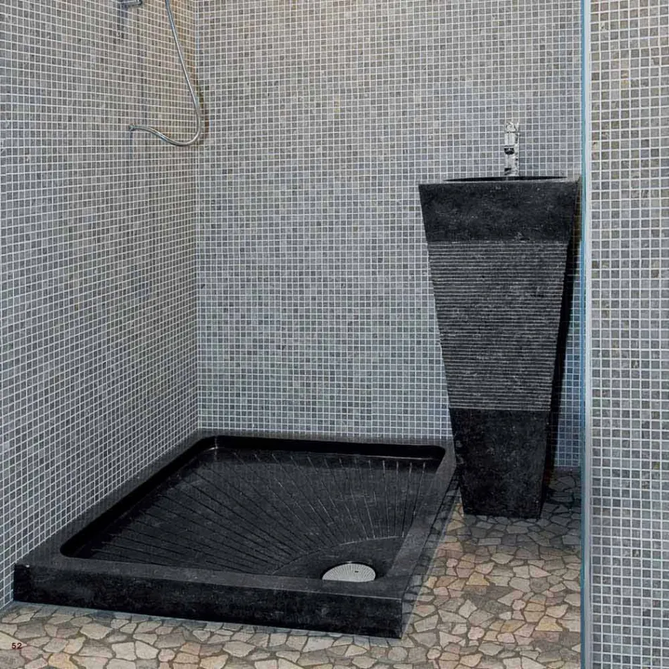 Lavabo a Colonna Piramidale in Pietra Naturale Nero Nias Viadurini