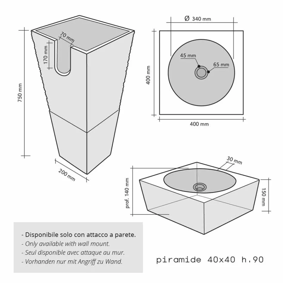 Lavabo a Colonna Piramidale in Pietra Naturale Nero Nias Viadurini