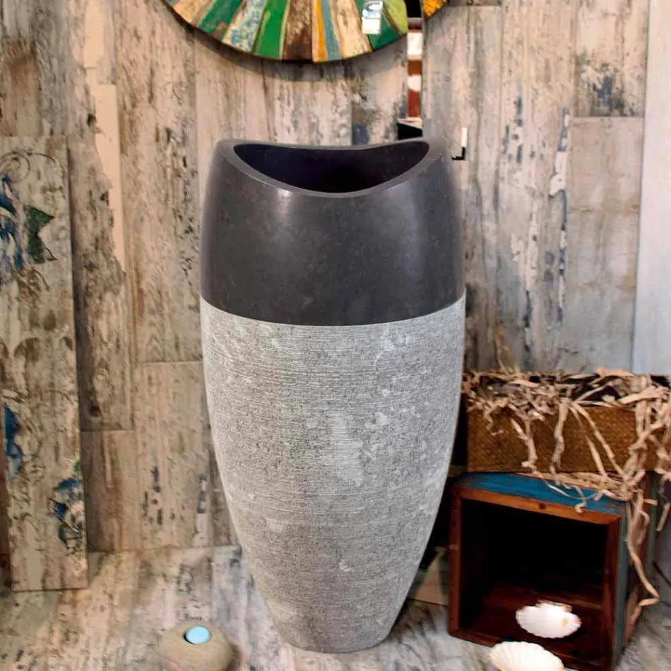 Lavabo a Colonna Sferico in Pietra Naturale Nero Gili Viadurini