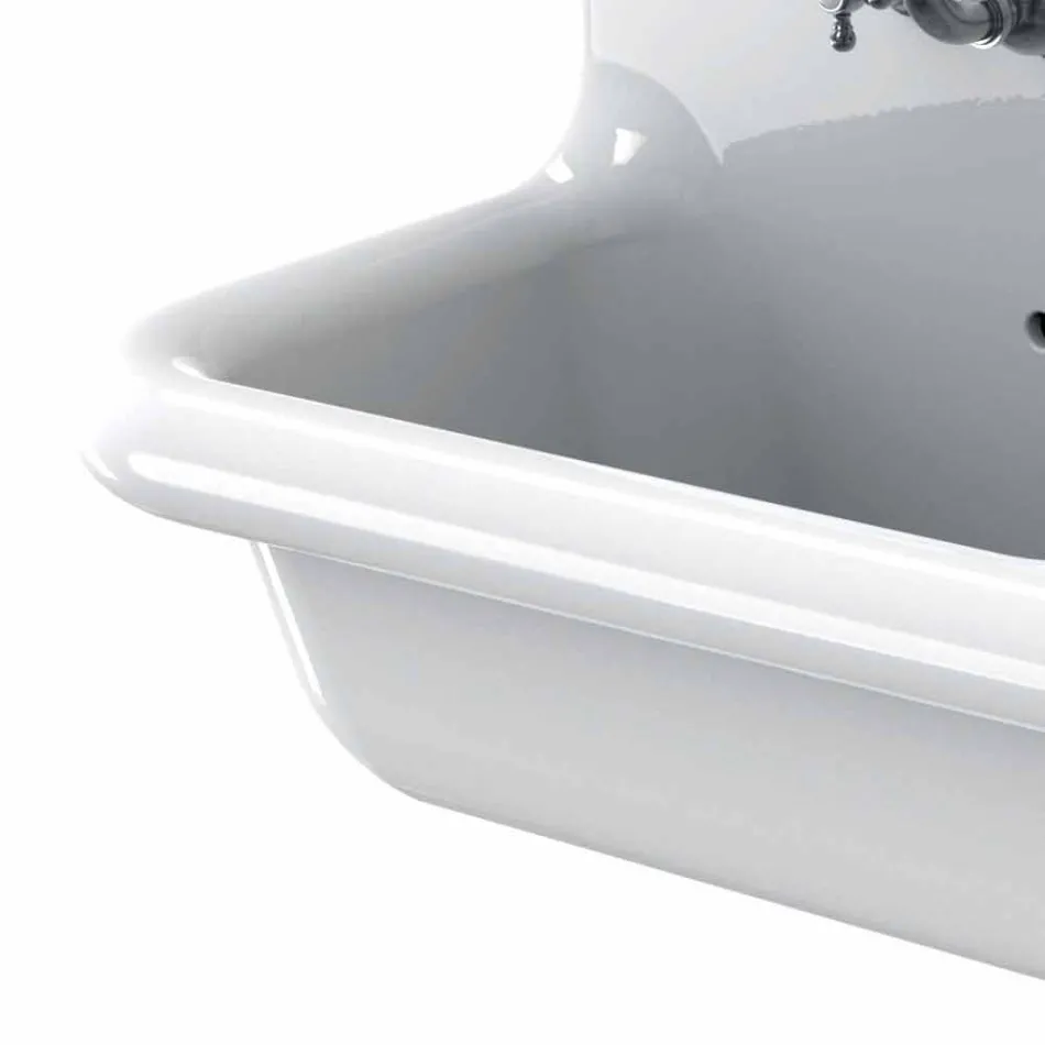 Lavabo a doppia vasca da muro in ceramica bianca stile moderno Andy Viadurini