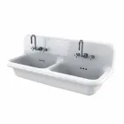 Lavabo a doppia vasca da muro in ceramica bianca stile moderno Andy Viadurini