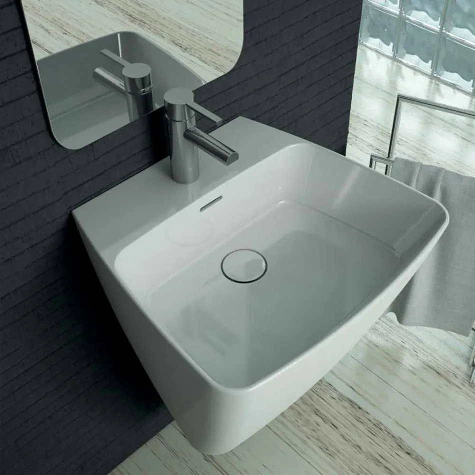 Lavabo a parete di design moderno in ceramica prodotto in Italia,Goran Viadurini