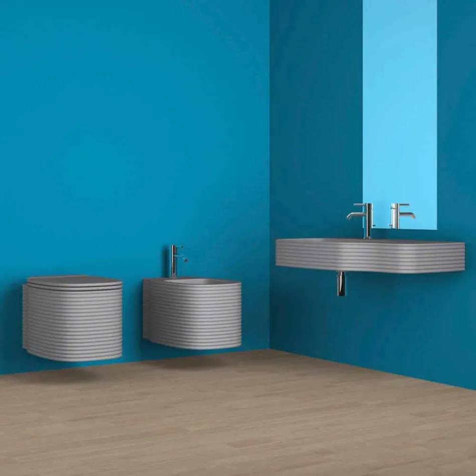 Lavabo a parete in ceramica moderno prodotto in Italia, Amleto Viadurini