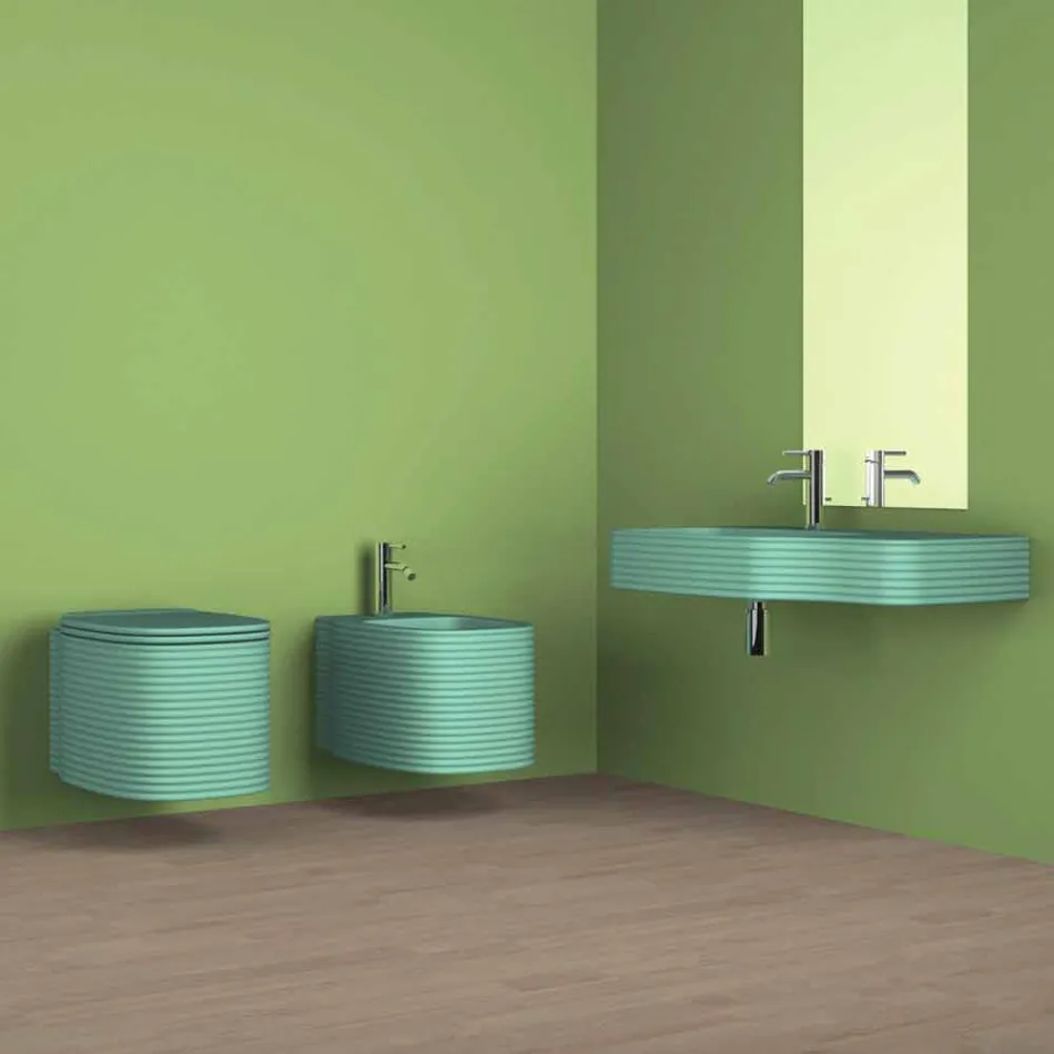 Lavabo a parete in ceramica moderno prodotto in Italia, Amleto Viadurini