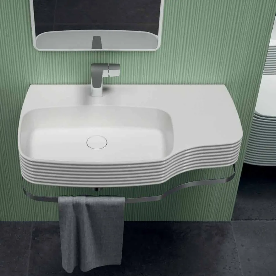 Lavabo a parete in ceramica moderno prodotto in Italia, Amleto Viadurini
