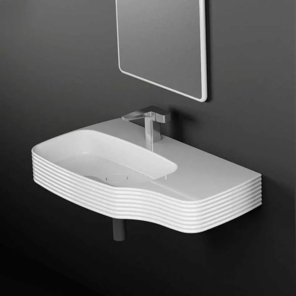 Lavabo a parete in ceramica moderno prodotto in Italia, Amleto Viadurini