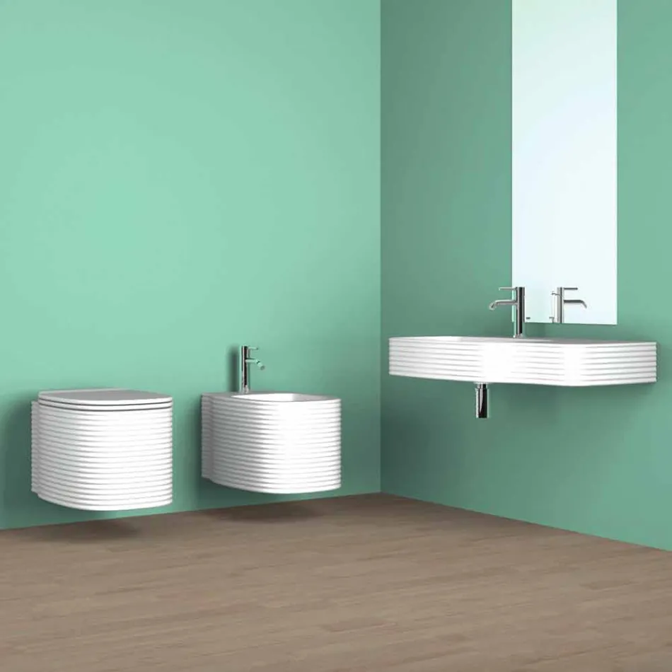 Lavabo a parete in ceramica moderno prodotto in Italia, Amleto Viadurini