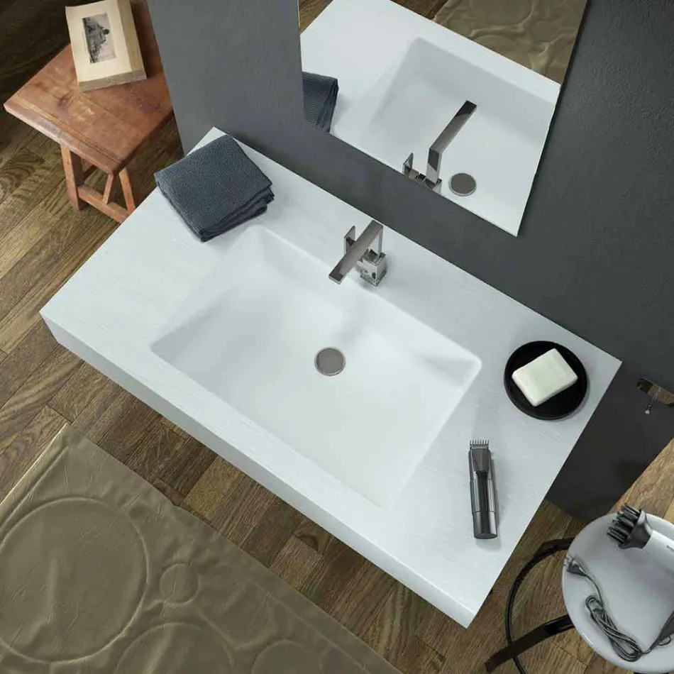Lavabo a sospensione moderno in Texolid prodotto in Italia, Rufina Viadurini