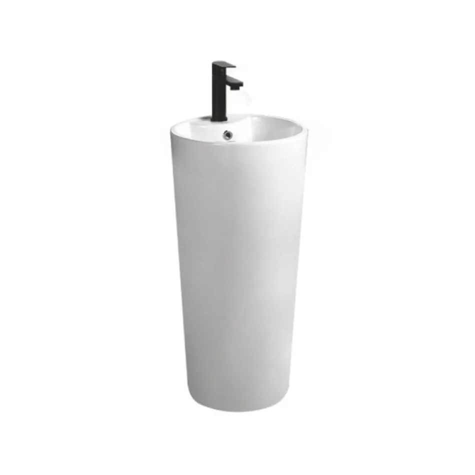 Lavabo a Terra Freestanding Tondo in Ceramica Bianca Moderna - Papavero Viadurini