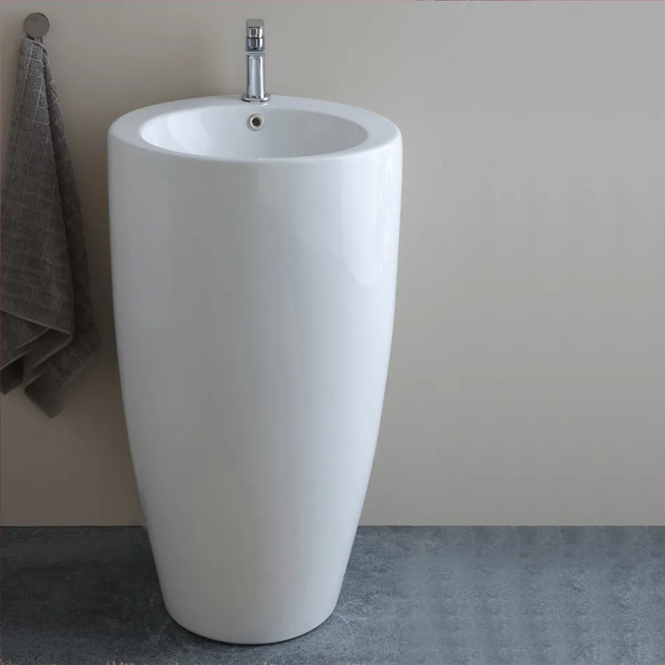 Lavabo a Terra Freestanding Tondo in Ceramica dal Design Moderno - Papavero Viadurini