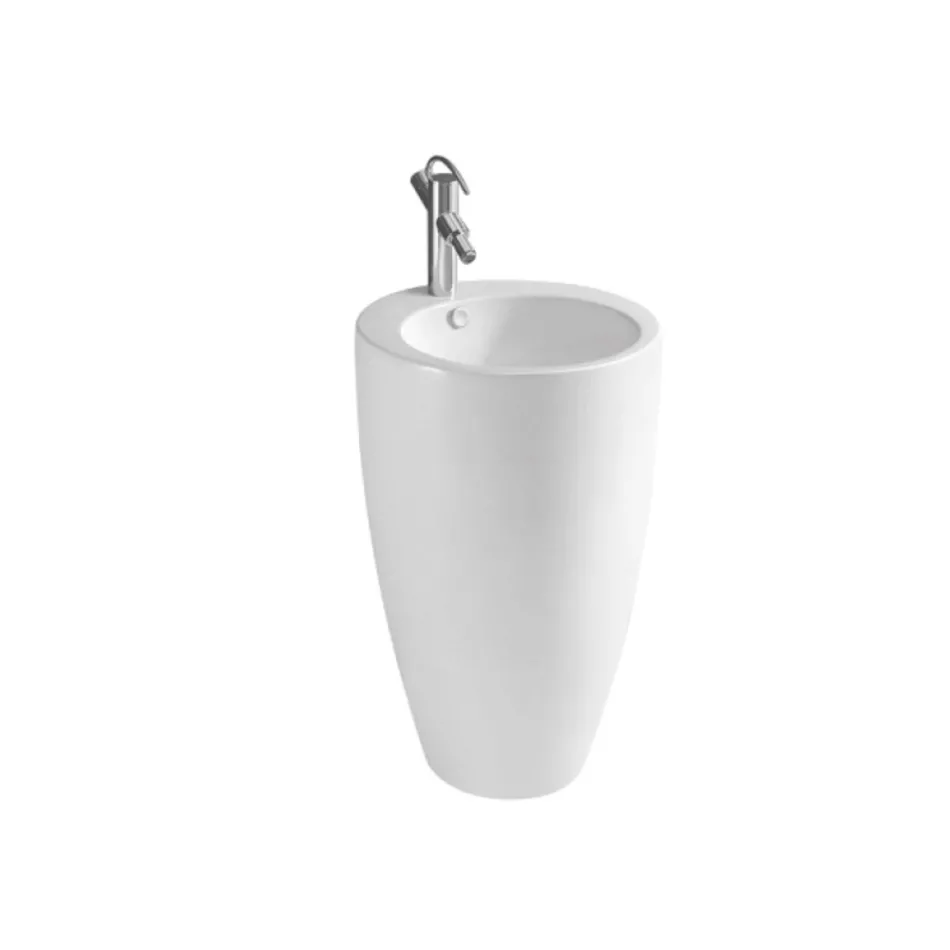 Lavabo a Terra Freestanding Tondo in Ceramica dal Design Moderno - Papavero Viadurini