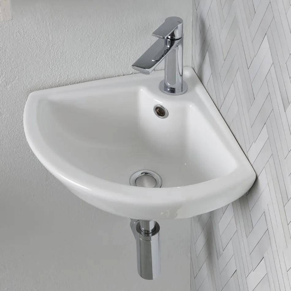 Lavabo ad angolo in Ceramica Bianca dal Design Moderno Elegante - Silice Viadurini