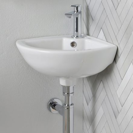 Lavabo ad angolo in Ceramica Bianca dal Design Moderno Elegante - Silice Viadurini