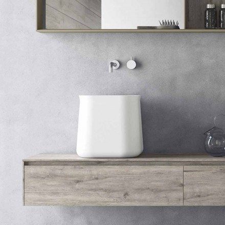 Lavabo Alto Quadrato di Design Moderno da Appoggio in Resina Bianca - Tulyp Viadurini