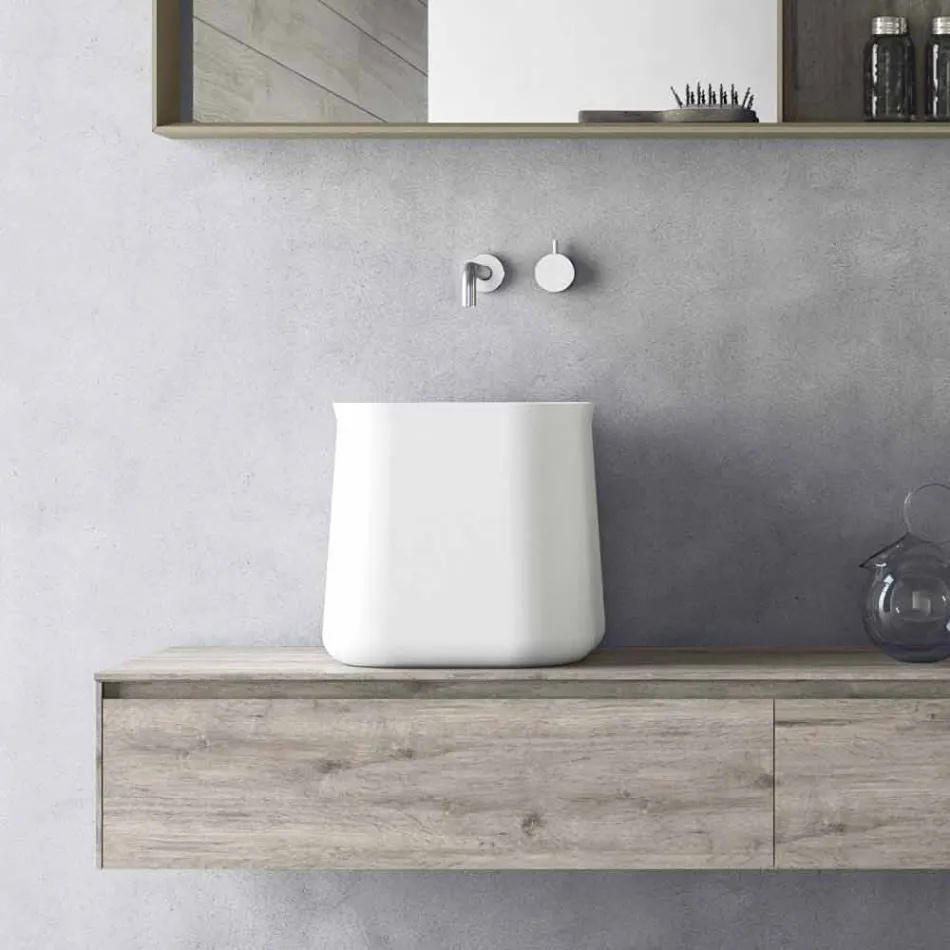 Lavabo Alto Quadrato di Design Moderno da Appoggio in Resina Bianca - Tulyp Viadurini
