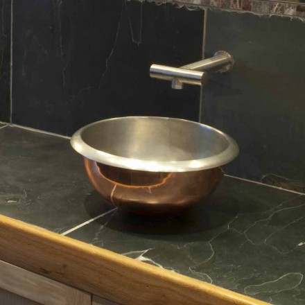 Lavabo appoggio design in rame con finitura nickel satinato Pure Viadurini