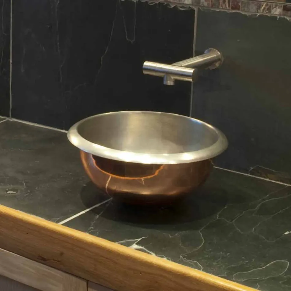 Lavabo appoggio design in rame con finitura nickel satinato Pure Viadurini