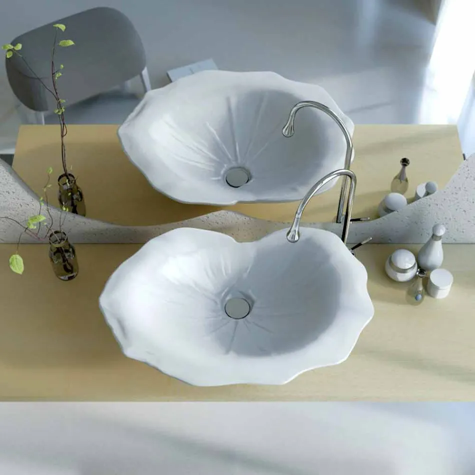 Lavabo appoggio design moderno a forma di foglia Faruglium  Viadurini