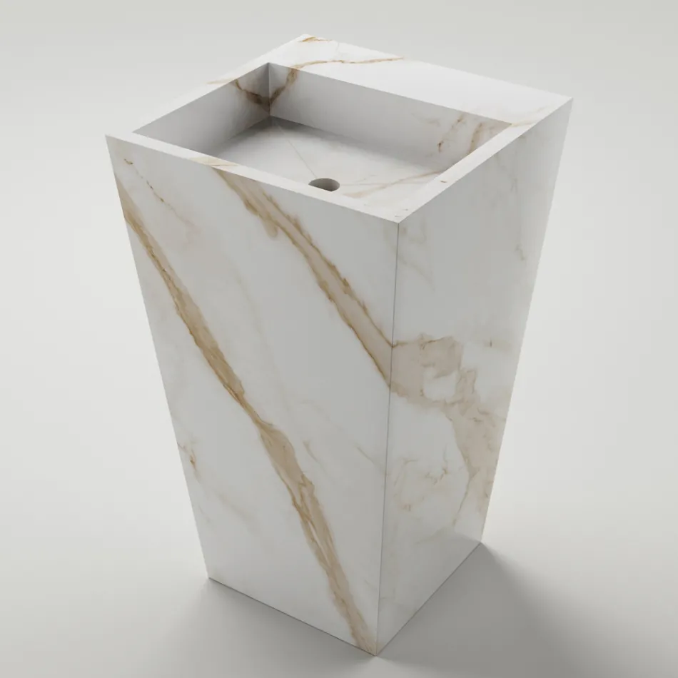 Lavabo Bagno a Colonna in Gres Porcellanato Realizzato in Italia - Baia Viadurini