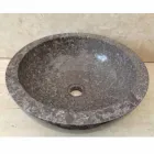 Lavabo bagno da appoggio in pietra naturale grigia Levi,design moderno Viadurini