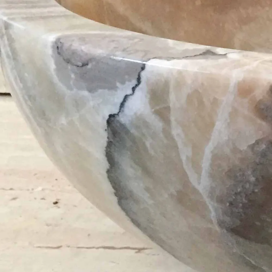 Lavabo bagno da appoggio in pietra onice naturale Ana, fatto a mano Viadurini